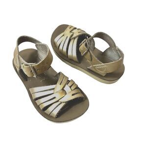 Hoy Sun-San Metallic Gold Leather Little Girl Toddler Sz 8 Summer Casual Sandals